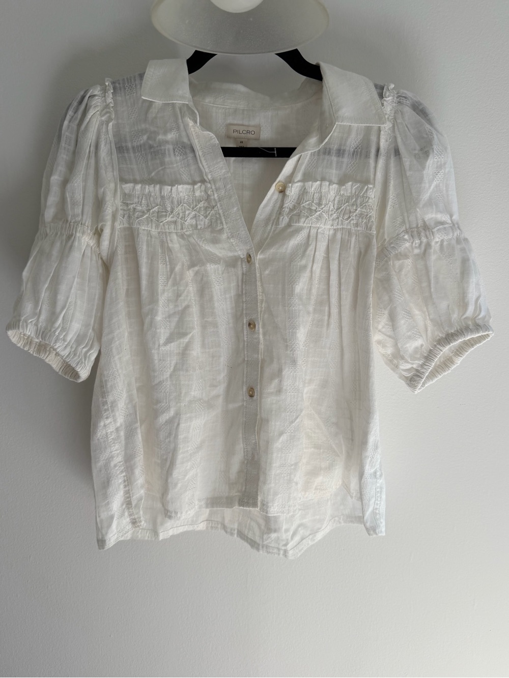 Pilcro Ivory Gauzy Button-Front Blouse with Smocking
